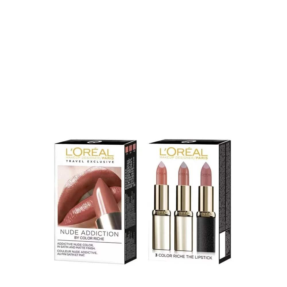 L'Oreal Paris Color Riche Lipstick Trio Nude Addiction Set, Women, 3x10g