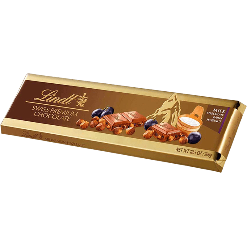 Lindt Gold Bar Milk Raisen Hazelnut 300 gm