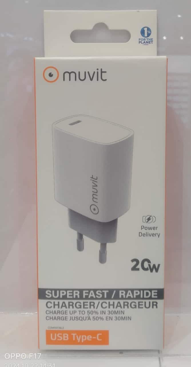 Muvit Wall Plug Eu 1xUSB C 20W PD Wh 3235