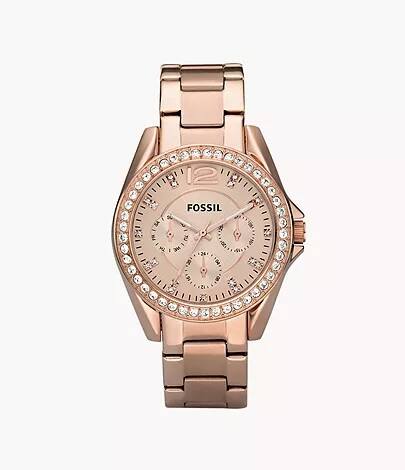 Riley Multifunction Rose Gold-Tone Stainless Steel Watch ES2811, 38 MM, Dial Colour - Rose Gold, Strap Colour - Rose Gold, Women