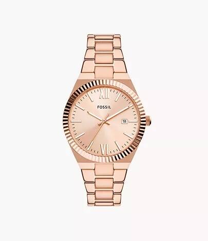 Scarlette Three-Hand Date Rose Gold-Tone Stainless Steel Watch ES5258, 38 MM, Dial Colour - Rose Gold, Strap Colour - Rose Gold, Women