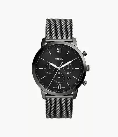 Fossil Neutra Chronograph Smoke Stainless Steel Mesh Watch FS5699, 44 MM, Dial Colour - Smoke, Strap Colour - Smoke, Men