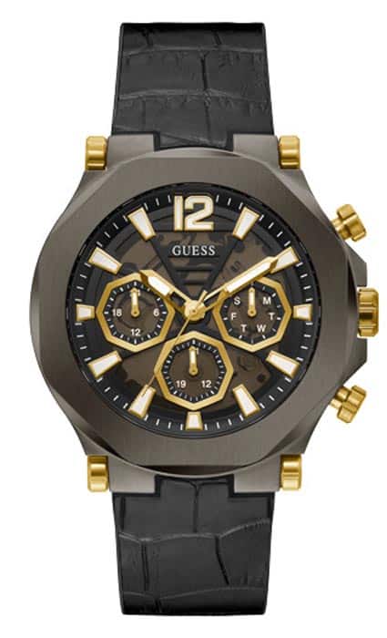 Guess Gunmetal Case Black Genuine Leather/Silicone Watch GW0492G1