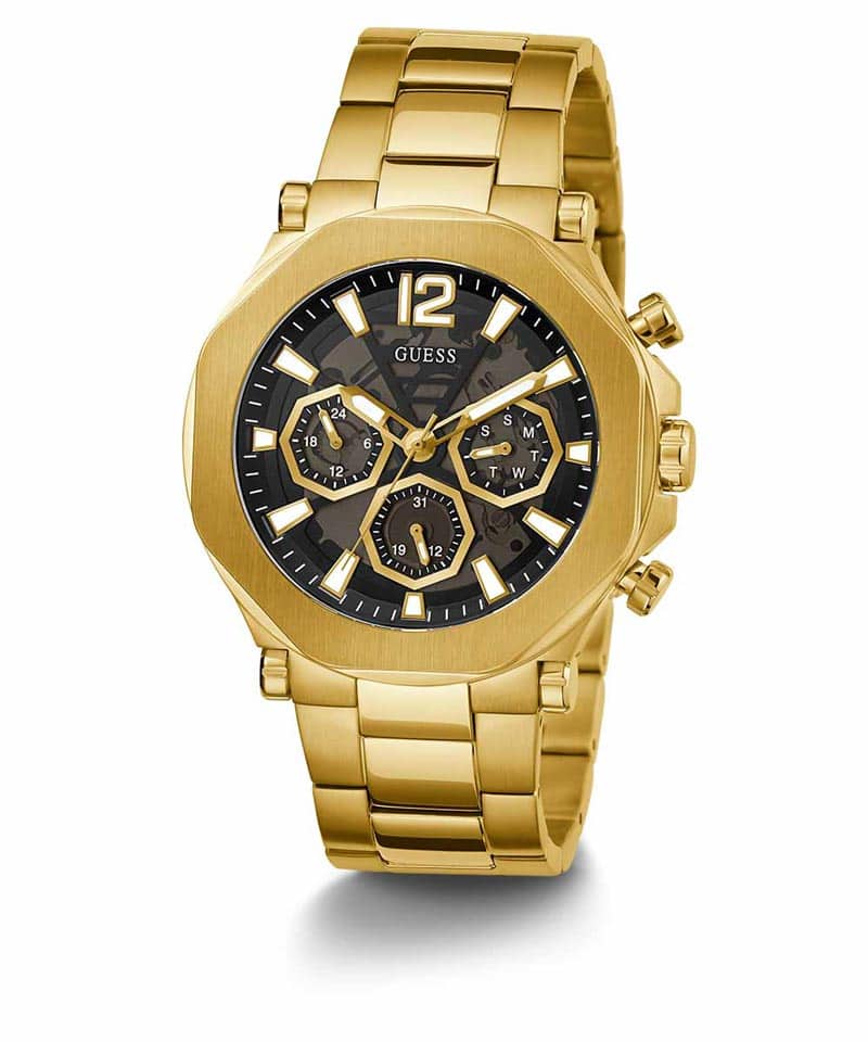 GUESS Mens Gold Tone Multi-function Watch GW0539G2, 46 MM, Dial Colour - Black, Strap Colour - Gold, Women