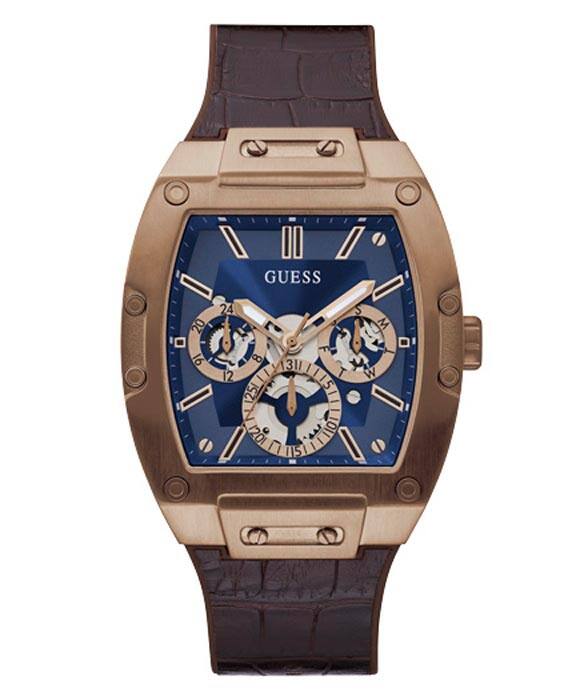 Guess Coffee Case Brown Genuine Leather/Silicone Watch GW0202G2