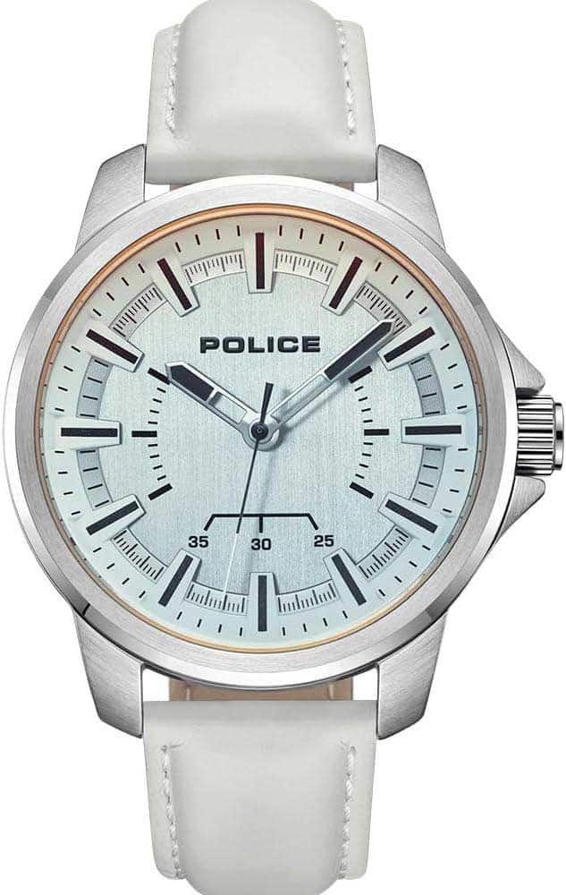 Police Men Watch, PEWJA0004803, Dial Silver, Strap white