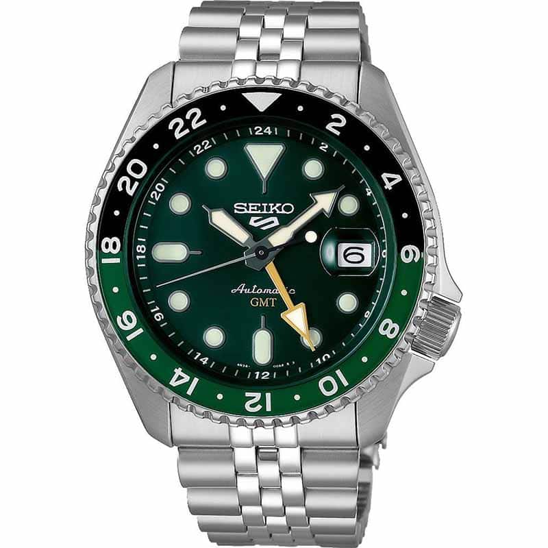 Seiko SSK035K1 5 Sports SKX GMT Bi-Colour Green Watch, 42.5 MM