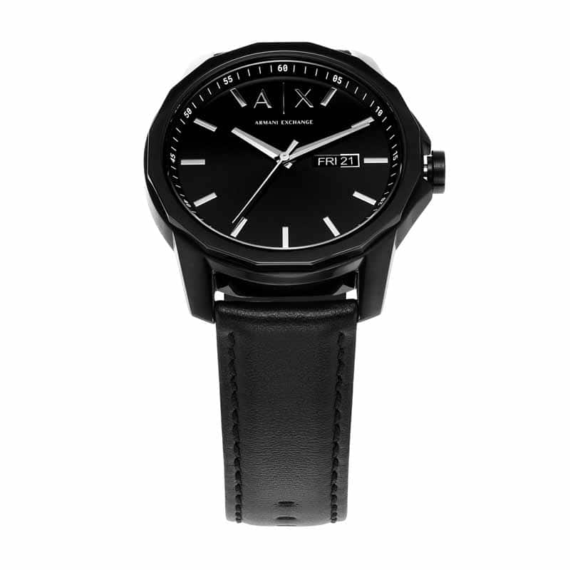 Armani Exchange Black Watch AX7147SET Quartz, Leather Strap, 44 MM