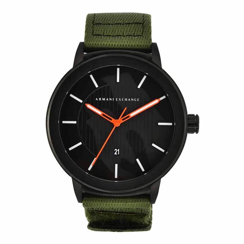 Armani Exchange Green Watch AX1468 Quartz, Fabric Strap, 46 MM
