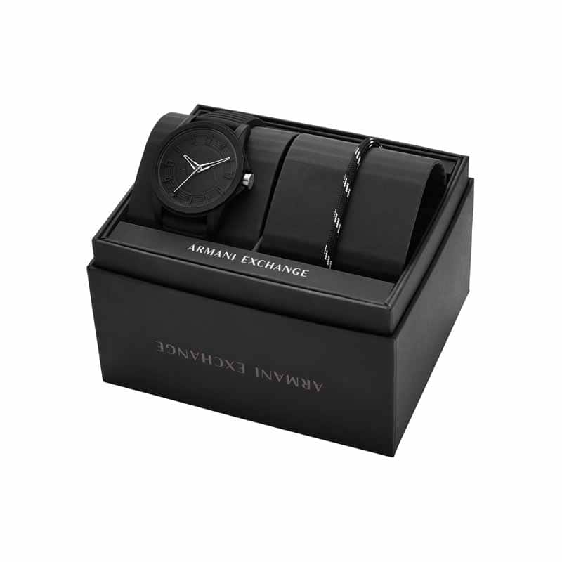 Armani Exchange Black Watch AX7159SET Quartz, Silicone Strap, 44 MM