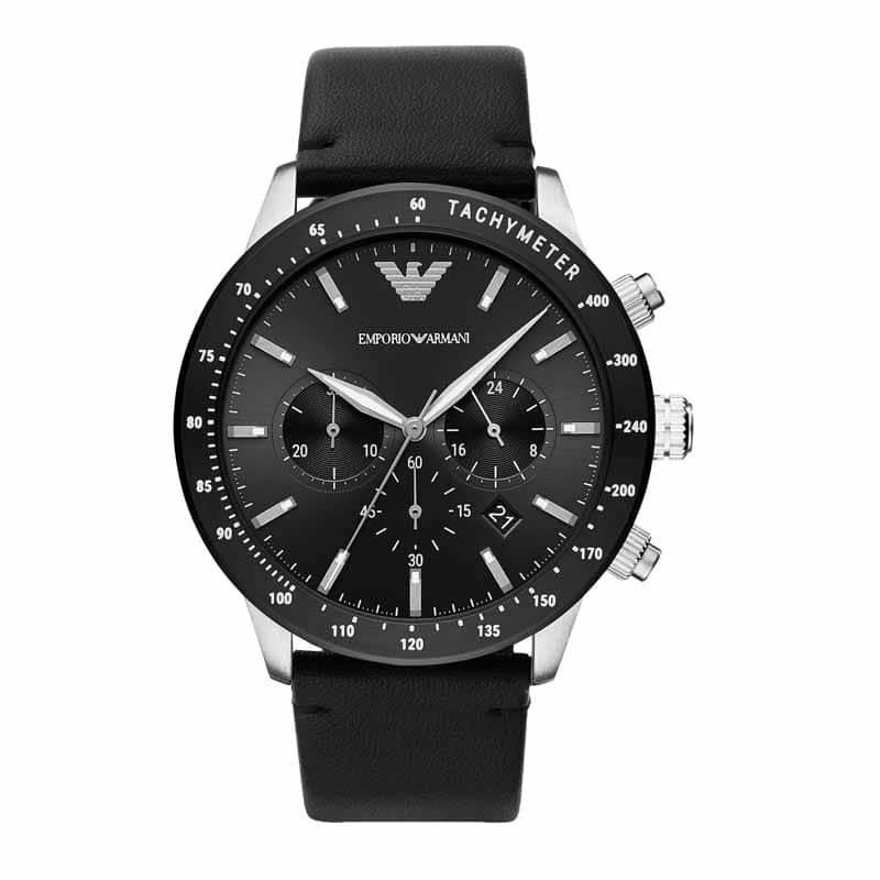 Emporio Armani Black Watch AR11243 Quartz, Leather Strap, 43 MM