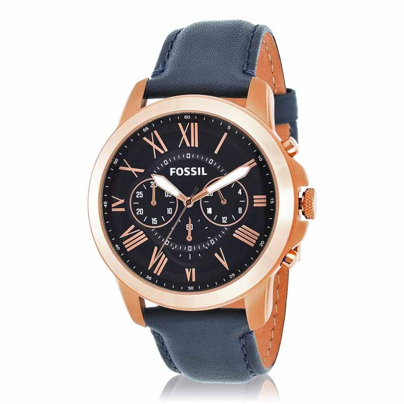 Fossil Grant Blue Watch FS4835 Quartz, Leather Strap, 44 MM