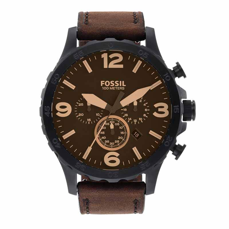 Fossil Nate Brown Watch JR1487 Quartz, Leather Strap, 50 MM