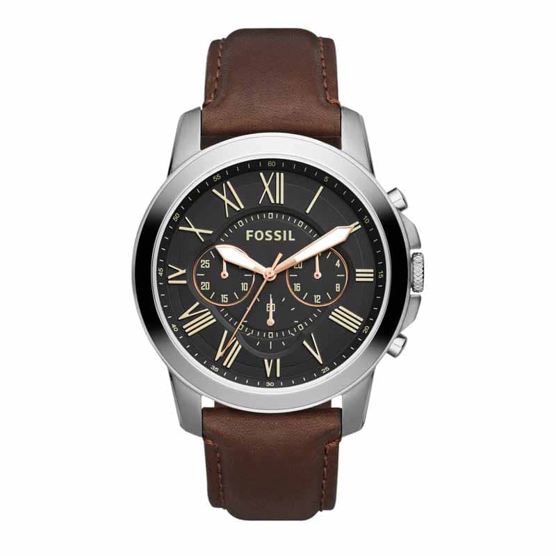 Fossil Grant Brown Watch FS4813 Quartz, Leather Strap, 44 MM