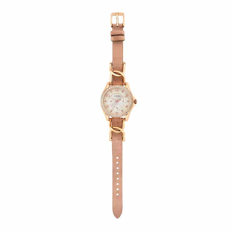 Fossil Riley Beige Watch ES3466 Quartz, Leather Strap, 38 MM