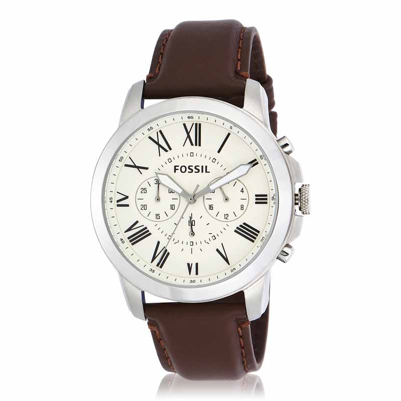 Fossil Grant Brown Watch FS4735 Quartz, Leather Strap, 44 MM