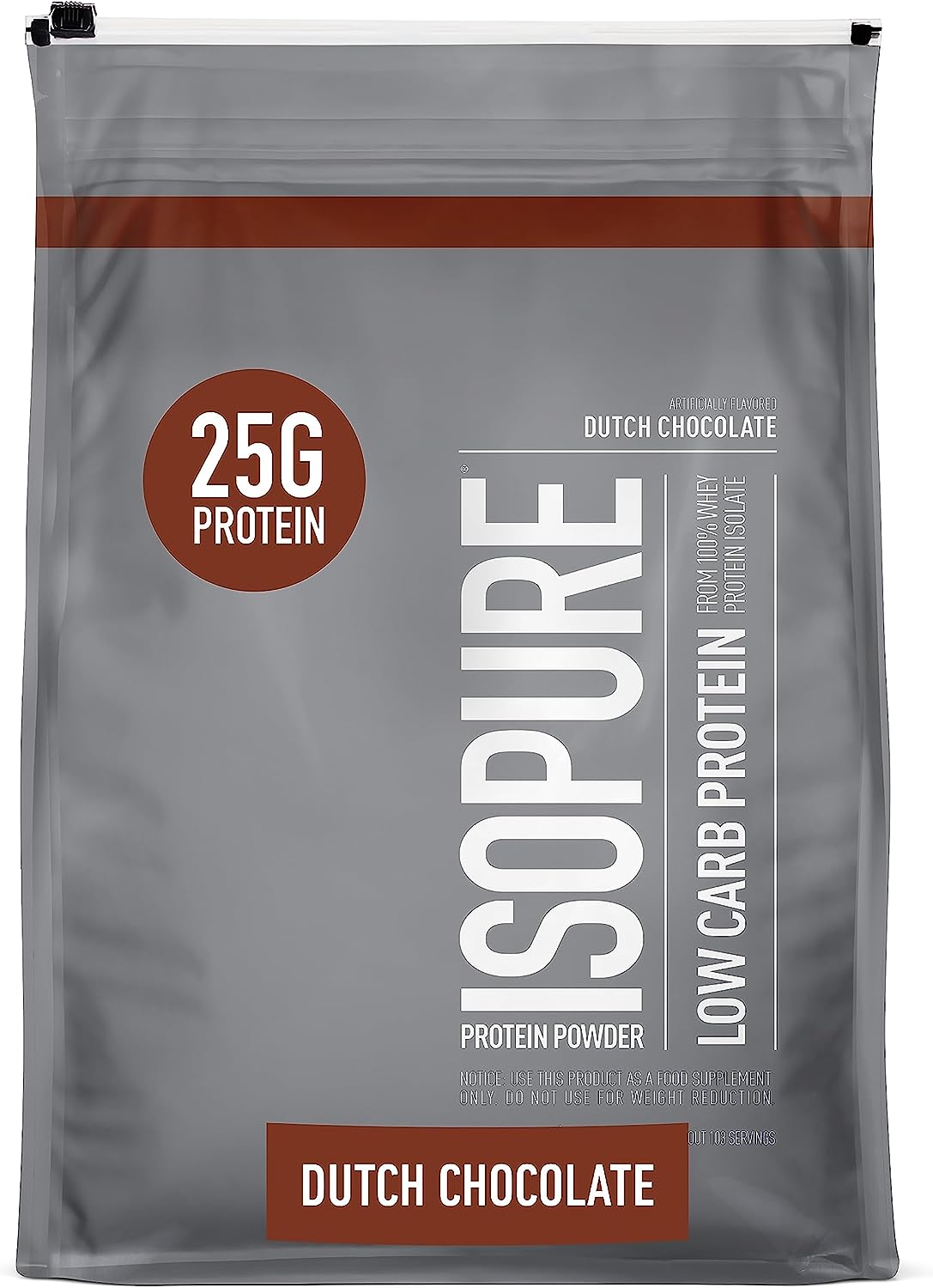 Isopure Whey Isolate Protein Powder with Vitamin C & Zinc for Immune Support, 25g Protein, Low Carb & Keto Friendly, Flavour: Dutch Chocolate, 7.5 Pounds