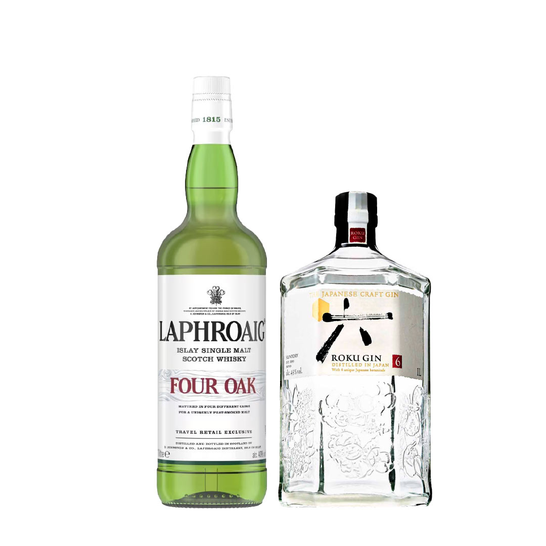 Laphroaig Four Oak 100cl & Roku Japanese Gin Select Ed 43% 100cl