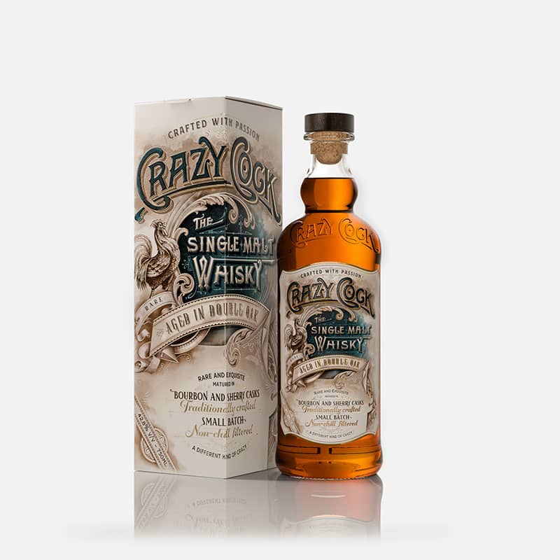 Indian Single Malt Whisky Crazy Cock Rare Aged in Double Oak 46% 75 cl