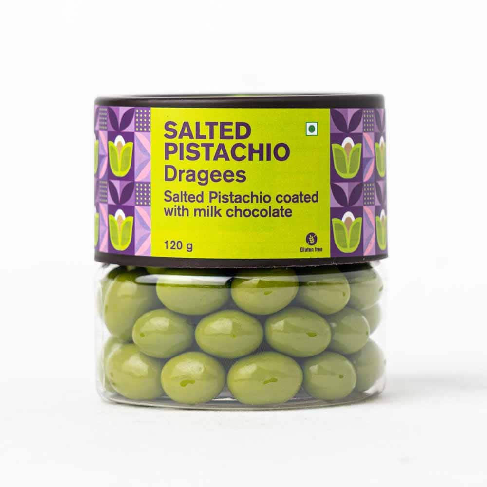 Entisi Chocolate Coated Salted  Pistachio Dragees Jar 120g