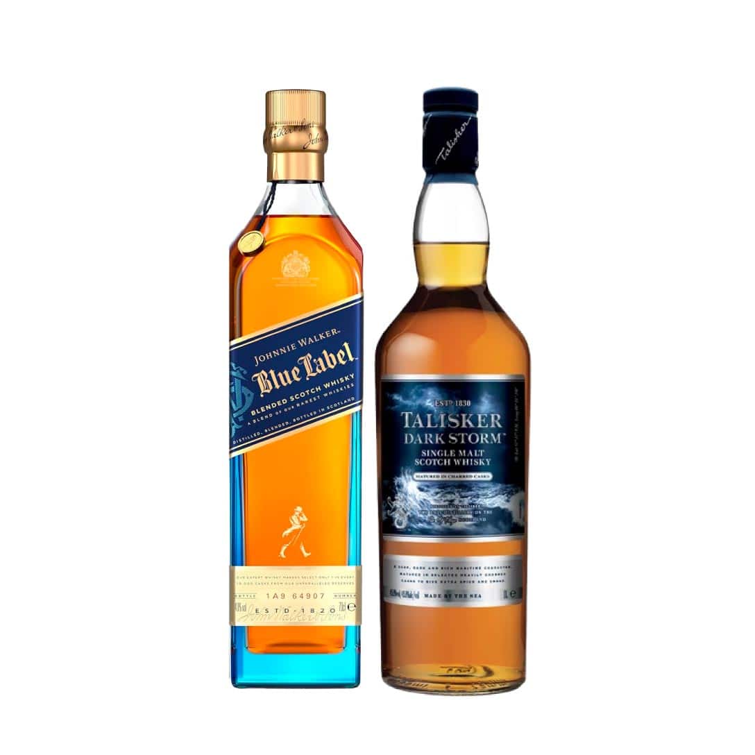 JW BLUE LABEL 100 CL & TALISKER DARK STORM 100 CL