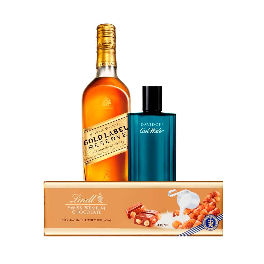 Johnnie Walker Gold Reserve 100cl, Davidoff Cool Water Men EDT 125ml Spray & Lindt Gold Bar Milk Hazelnut 300g