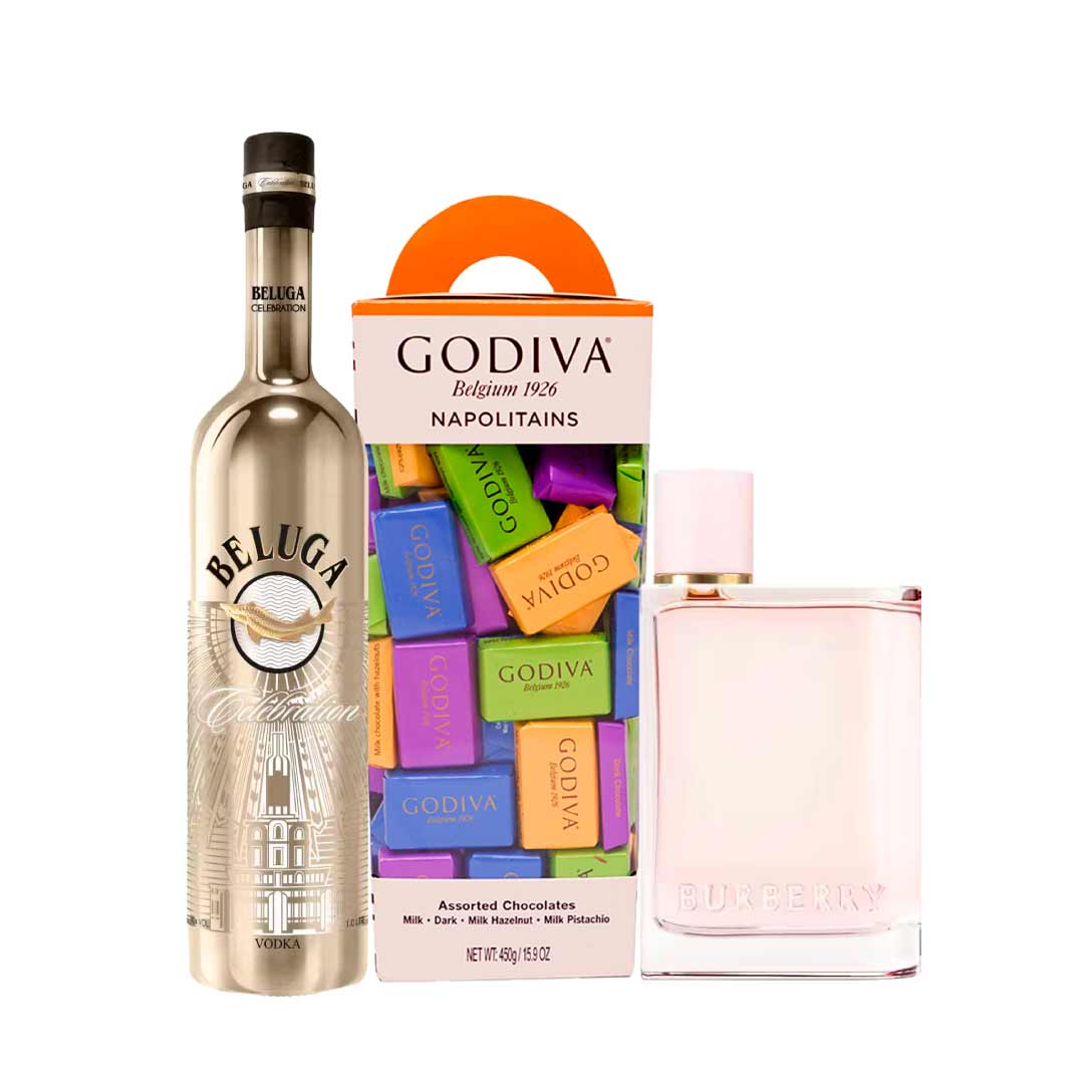 Godiva Naps 450g, Burberry Her Eau De Parfum 100ml & Beluga Celebration 100cl