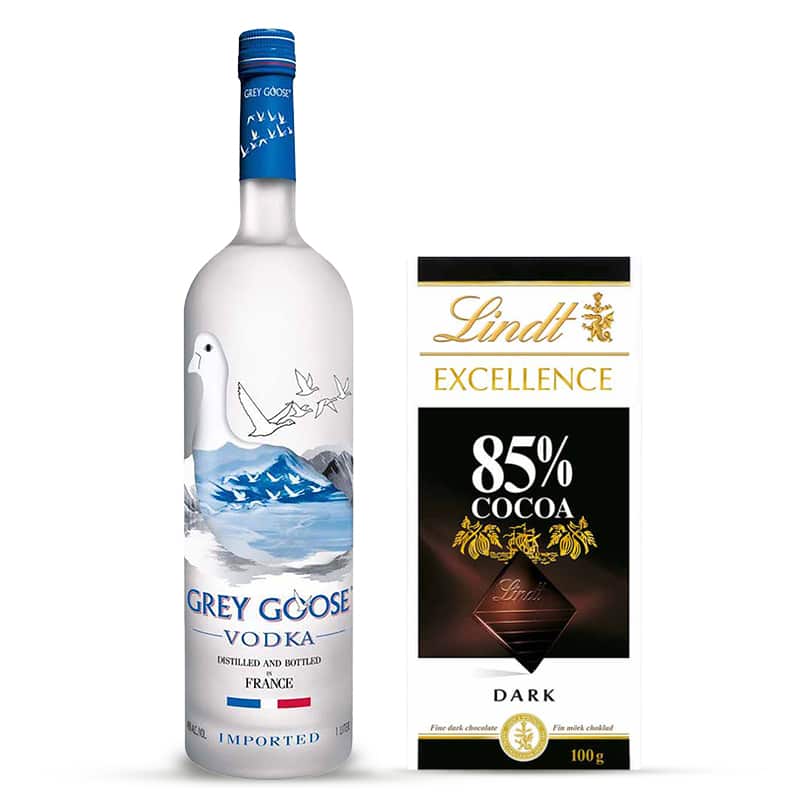 Lindt Excellence Dark 85 percent Cocoa Chocolate Bar 100 gm & Grey Goose Vodka 100cl