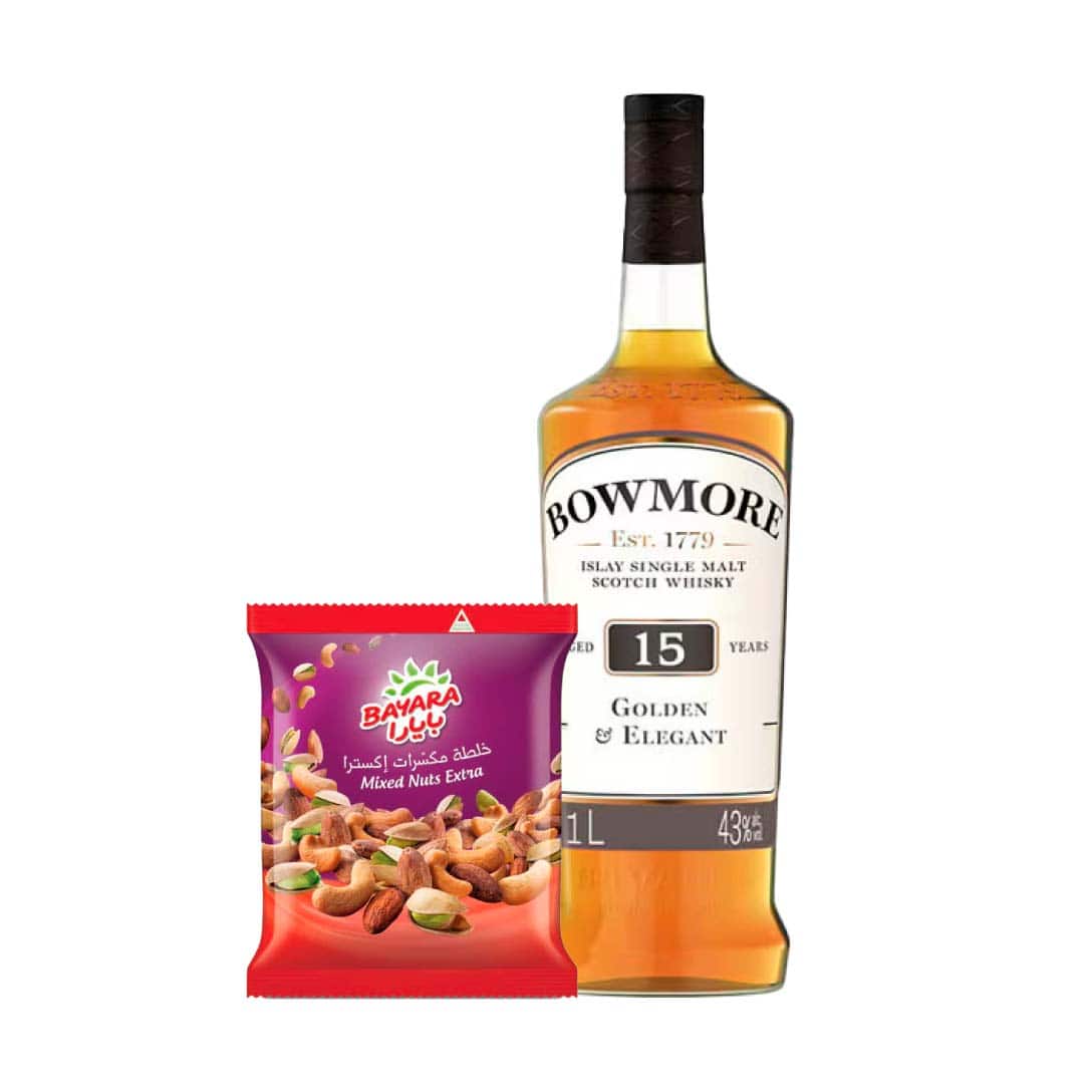 Bayara Snacks Mixed Nuts Extra 300g & Bowmore 15 YO 100cl