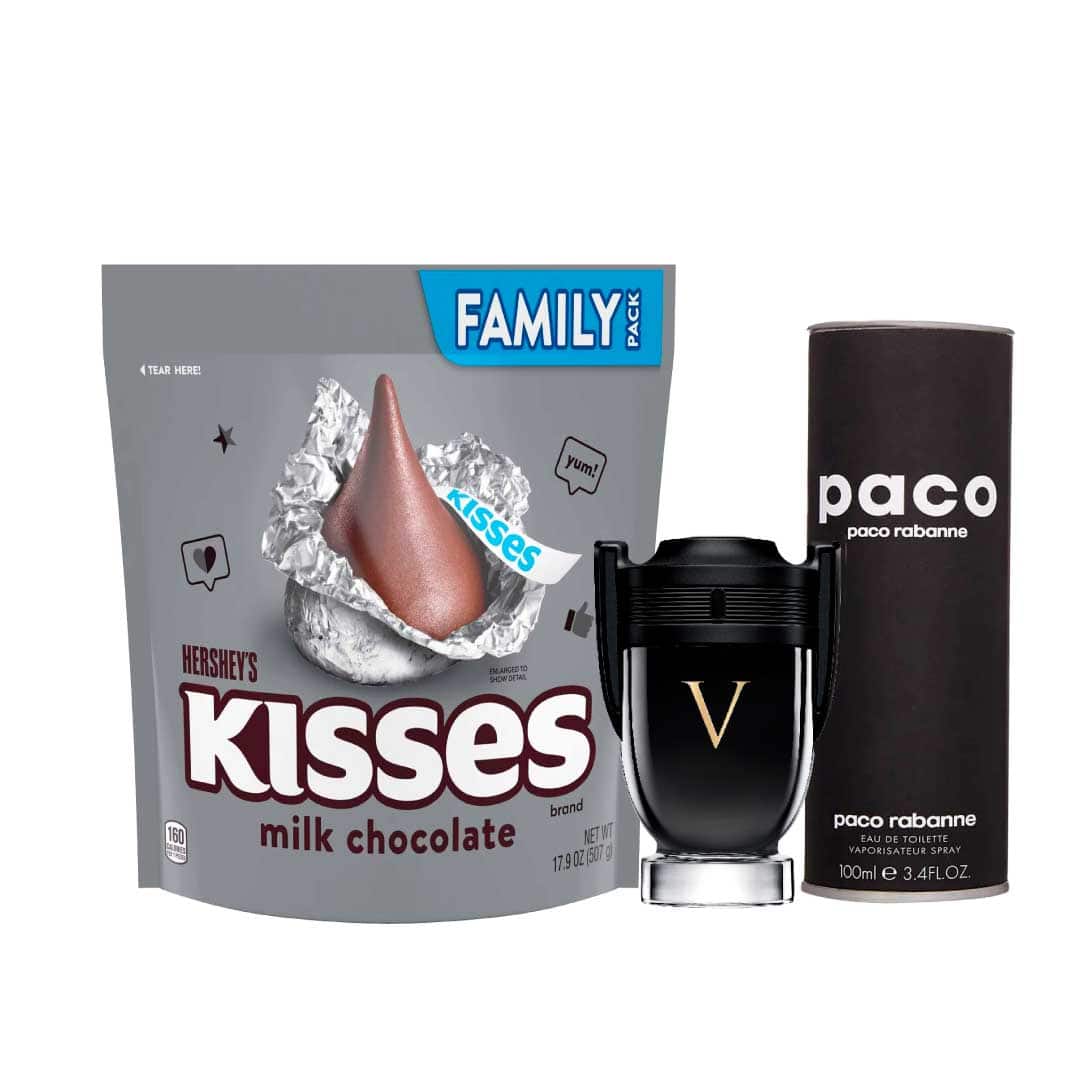 Paco Rabanne Paco Edt 100ml Spray, Paco Rabanne Invictus Victory Extreme Eau De Parfum 100ml & HERSHEY'SKisses Milk Chocolate Bag 507g