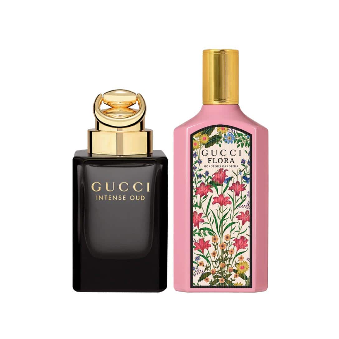 Gucci Intense Oud Eau De Parfum Unisex 90ml & Gucci Flora Gorgeous Gardenia Eau de Parfum for Women 100ml (3.3oz)