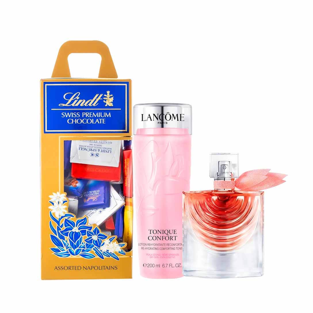 Lancome La vie est belle Iris Infini Eau de Parfum 100ml, Lancome Pur Rituel Confort Foam Cleanser 125 ml & Lindt Assorted Naps 500g