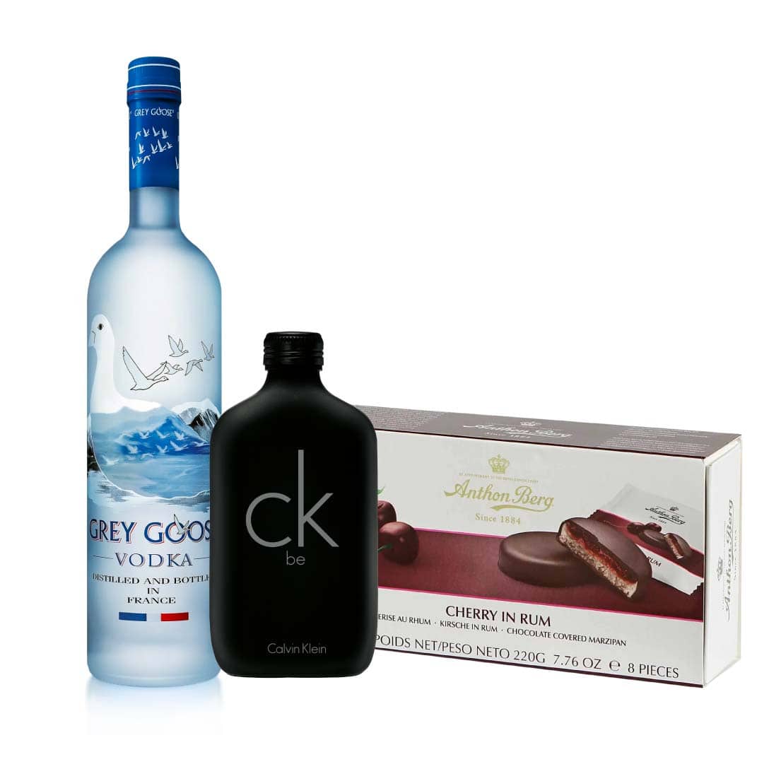 Calvin Klein CK BE EDT 200 ml Grey Goose Vodka 100cl Anthon Berg Cherry in Rum 8 Pcs Combo Offer Adani One