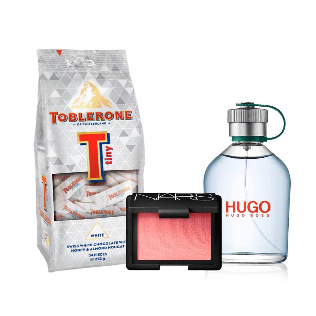 NARS Blush- Orgasm, Hugo Man EDT 200ml & Toblerone Tiny White Bag 272g