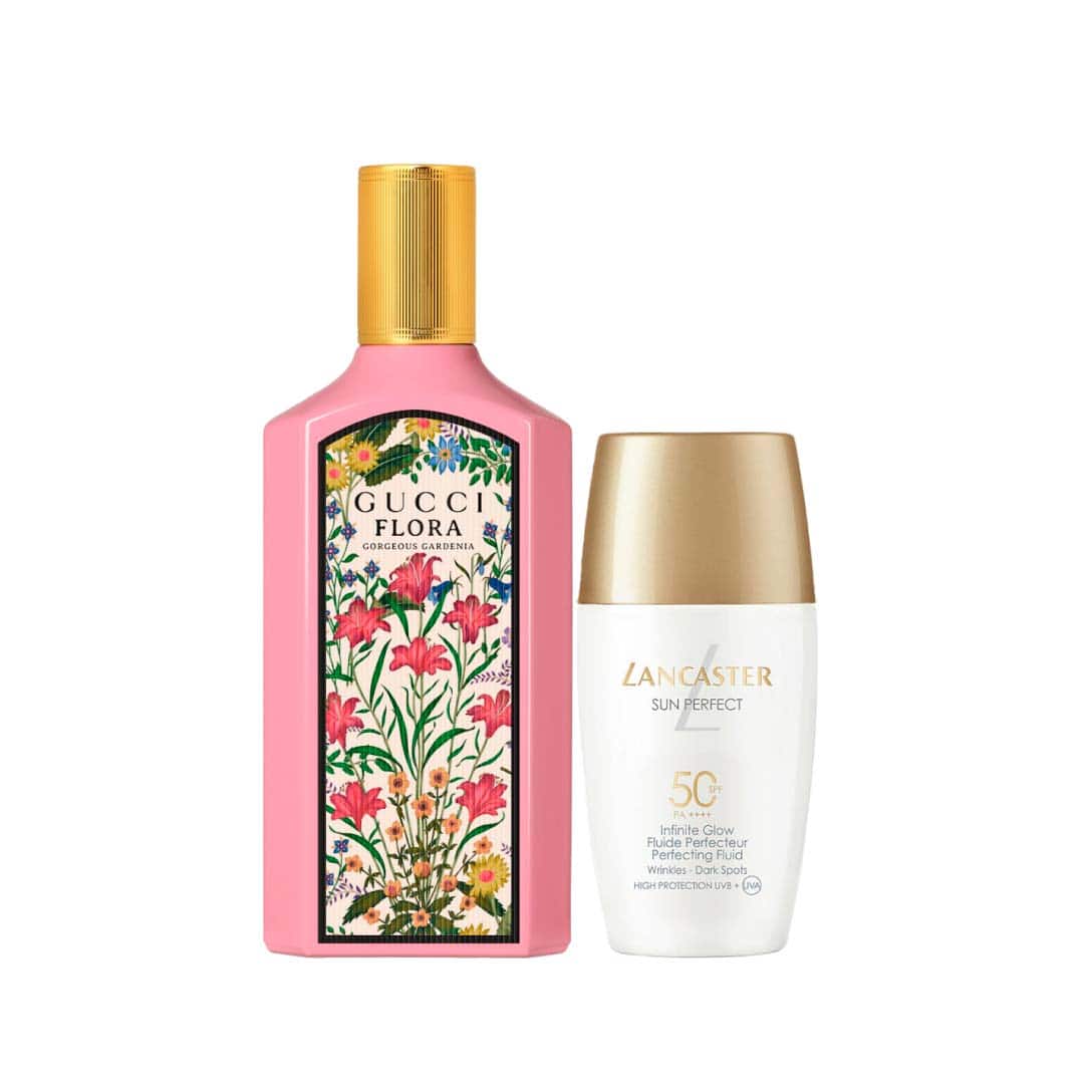 Lancaster Skin Life Daily UV Shield SPF 50+ PA++++ 30ml & Gucci Flora Gorgeous Gardenia Eau de Parfum for Women (3.3oz) 100ml