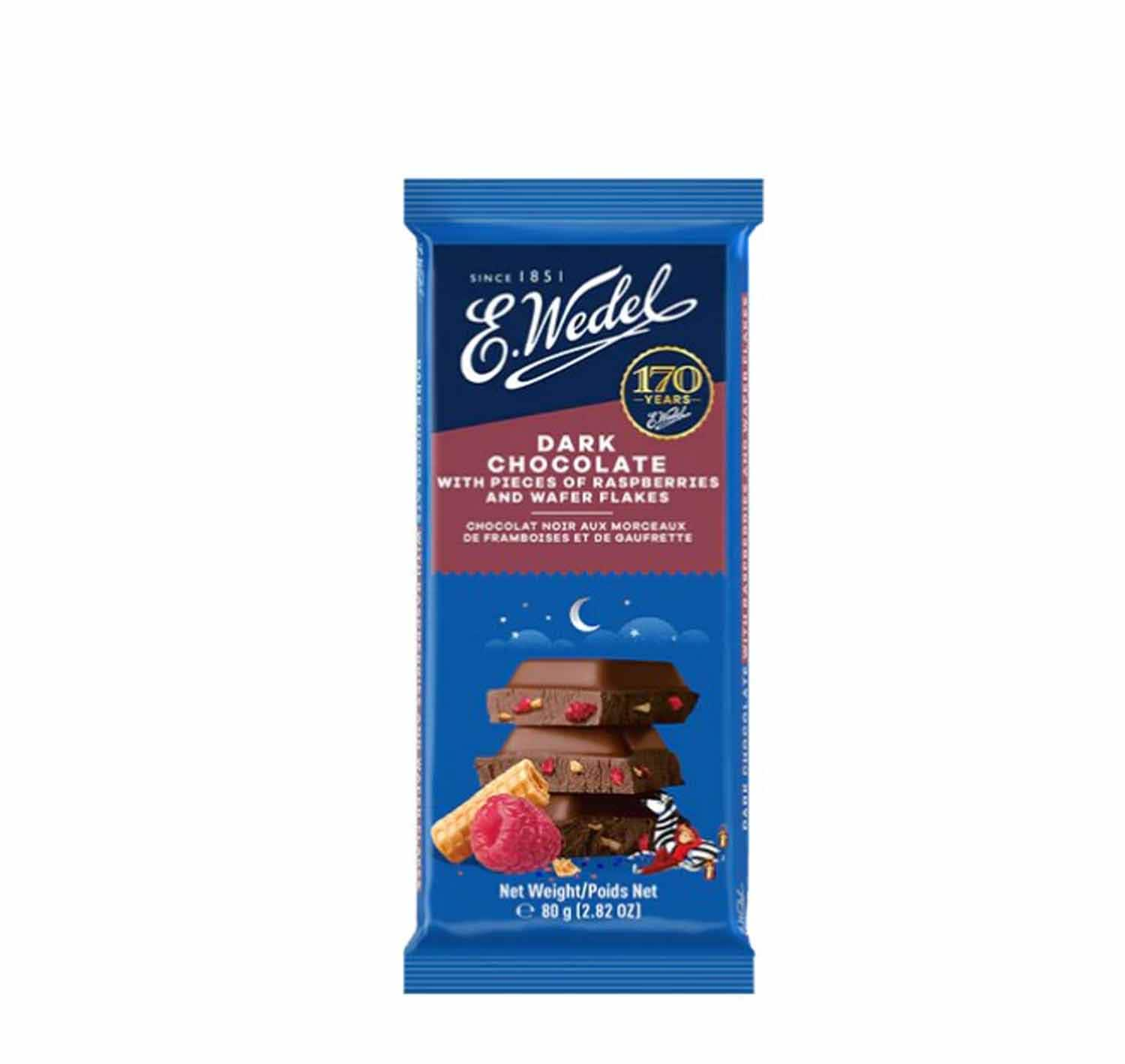 Wedel Dark Choc With Raspberry & Wafers Bar 80g