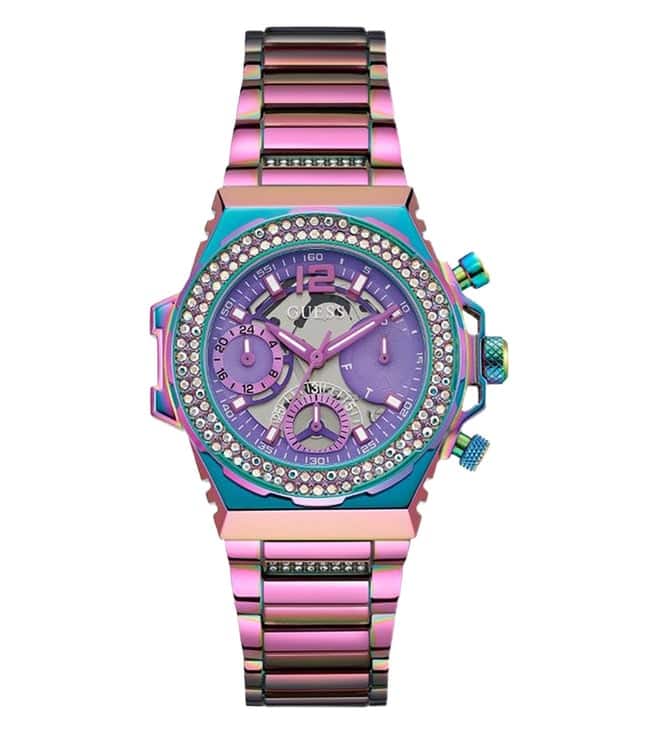Guess Fusion Magenta Round Dial Analog Watch, Women, Purple, 34MM