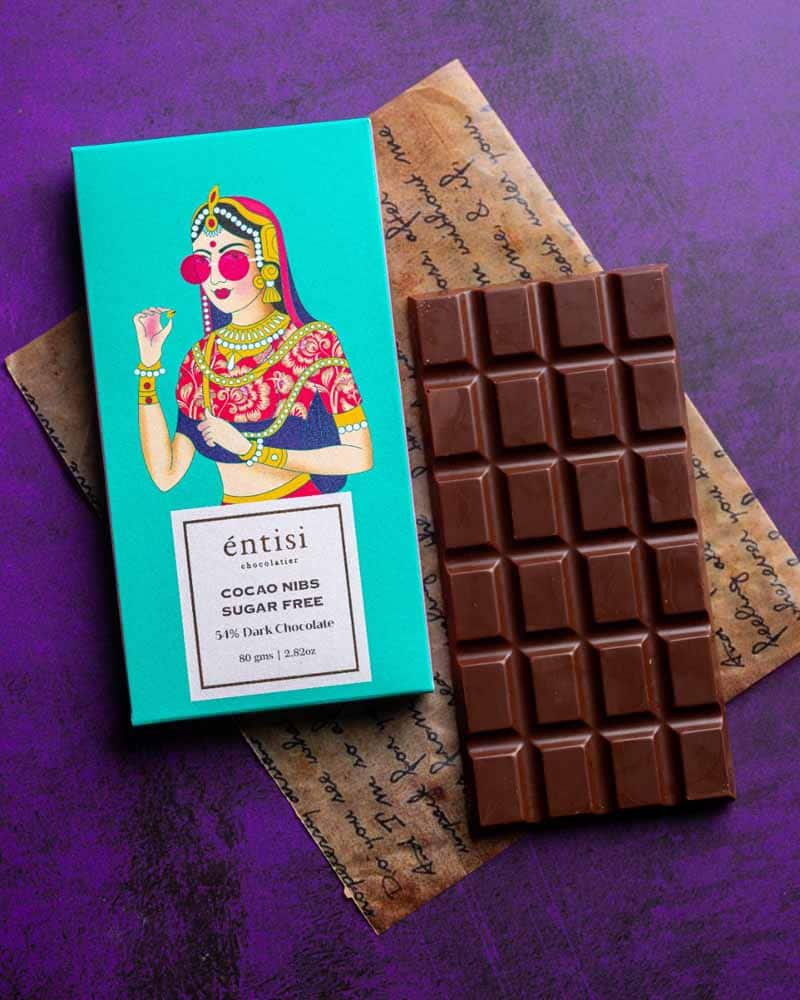 Entisi Cocao Nibs Sugarfree 54 Dark Chocolate 80g