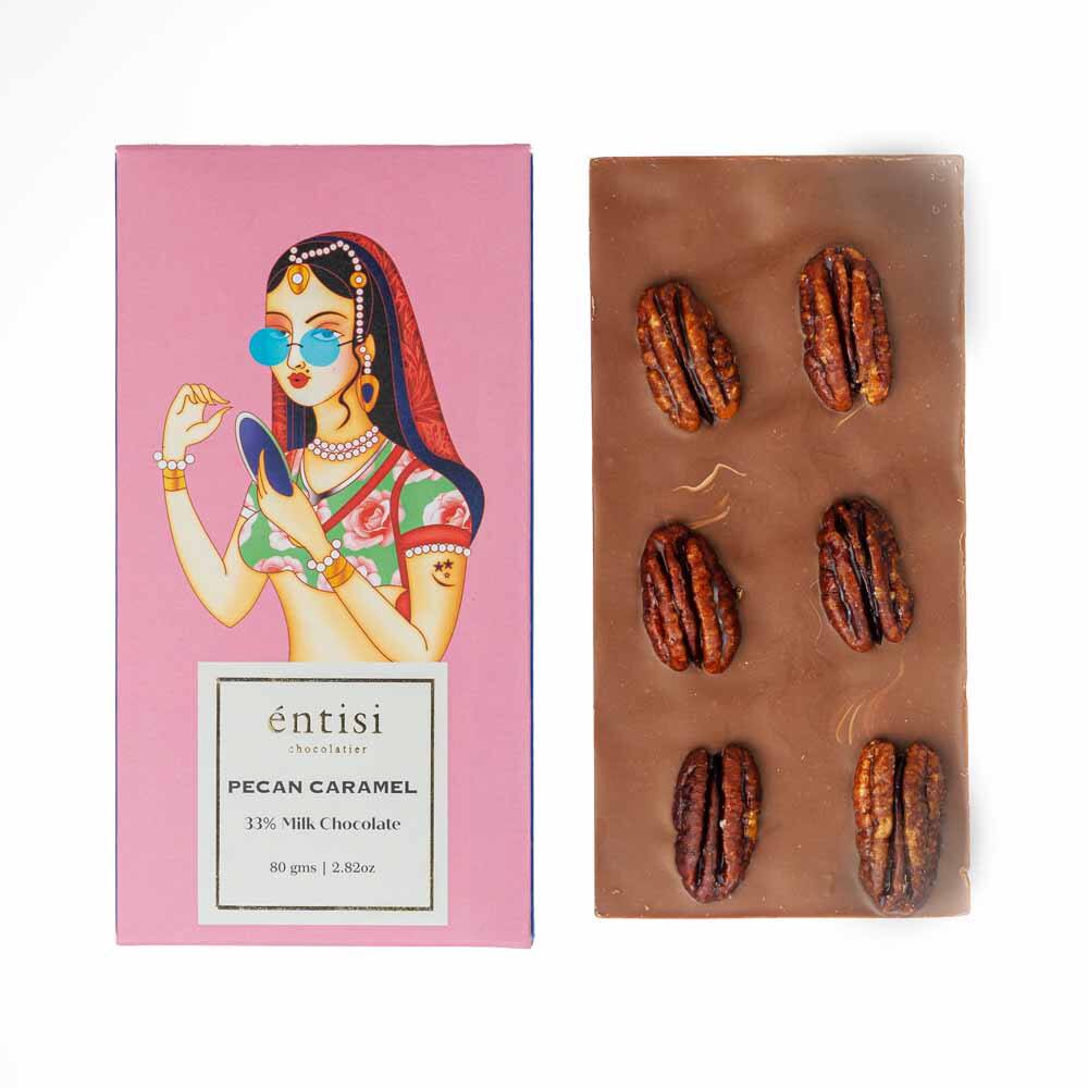 Entisi Pecan Caramel Milk Chocolate Bar 80g