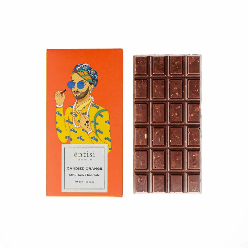 Entisi Candied Orange Dark Chocolate Bar 80g
