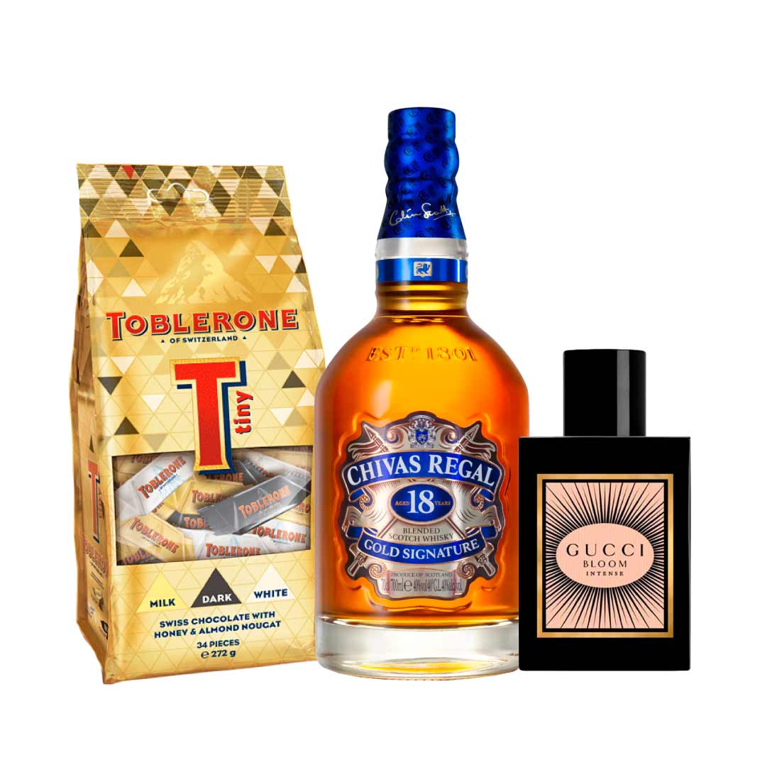 Chivas Regal  18 YO 100cl, Gucci Bloom Eau De Parfum Intense For Women 50ml & Toblerone Tiny Mix Bag 272g